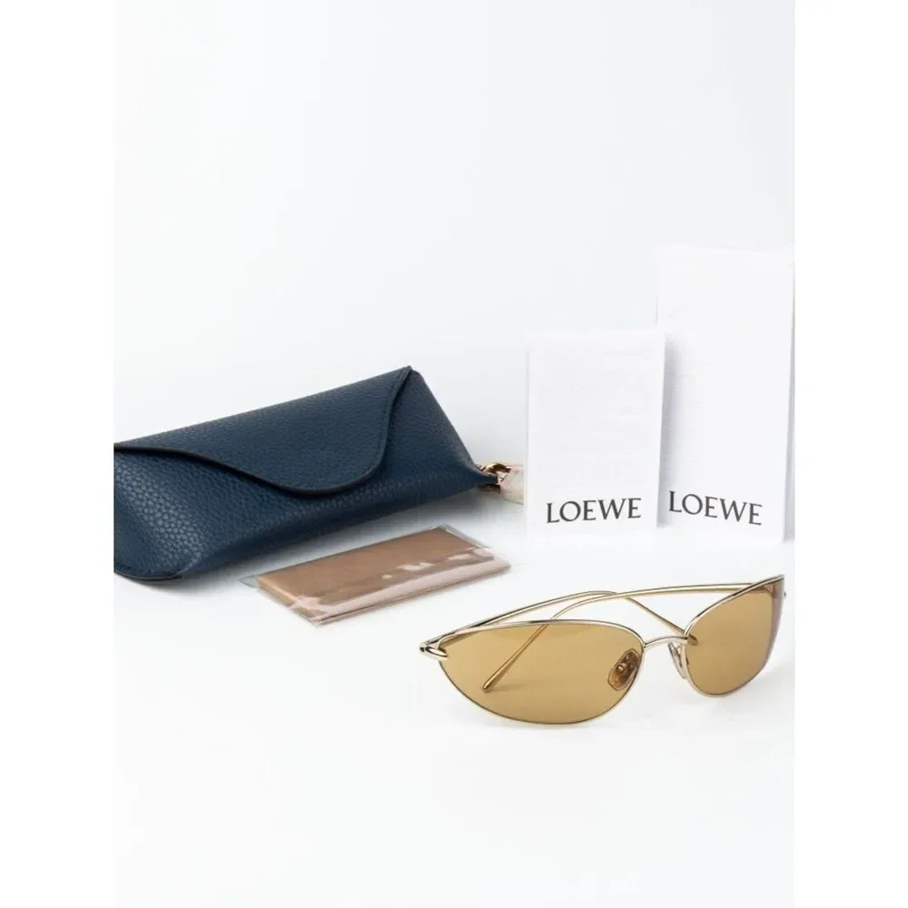 Loewe Men Sunglasses Gold Brown Wraparound LW40164U 32E NEW AUTHENTIC